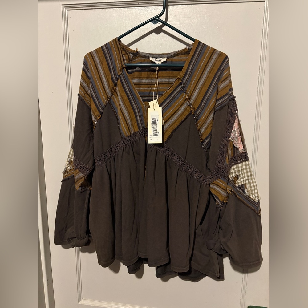 Blue Velvet Oversized Bohemian Blouse XL